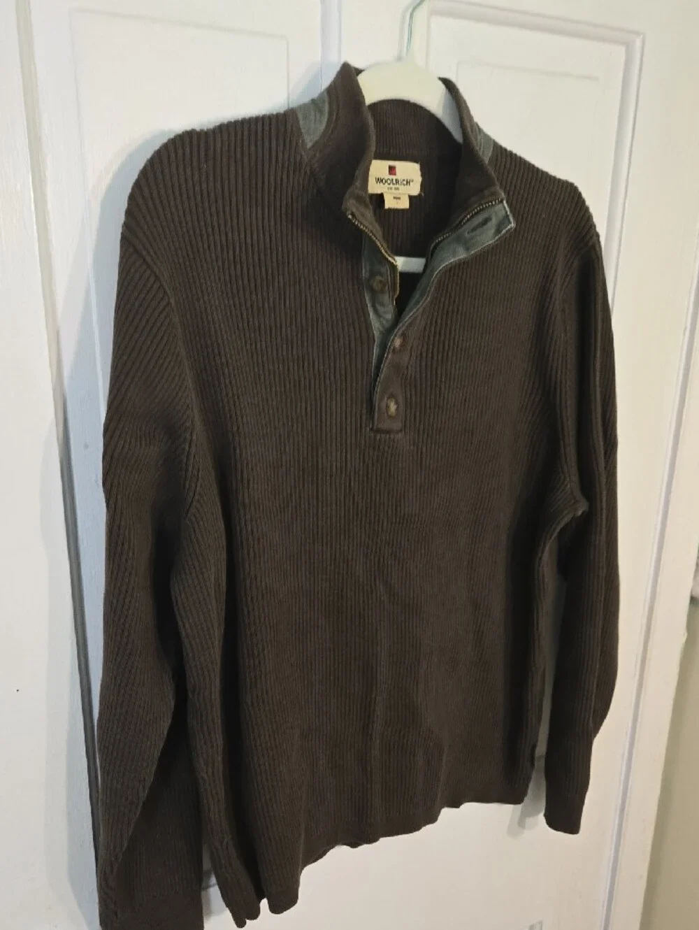 Men's Woolrich Men's Dark Brown Ribbed Zip-Neck Sweater Size L